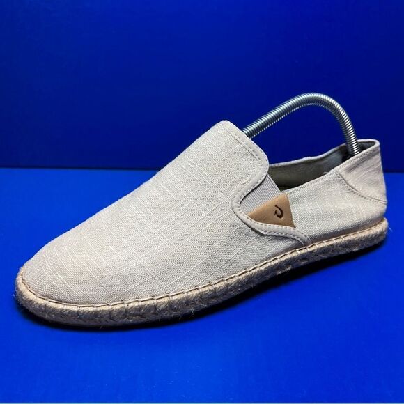 OluKai Womens Kaula Pa'a Kapa Linen Espadrille Loafer Flats in Tapa 10 - Picture 1 of 13